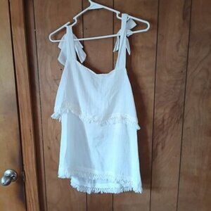 Davi & Dani White Tie Strap Layered Tank Top Size S frayed hem NWT